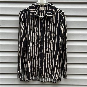 Mus & Bombon Black Tan Long Sleeve Button Down Viscose Top XS Made in Spain